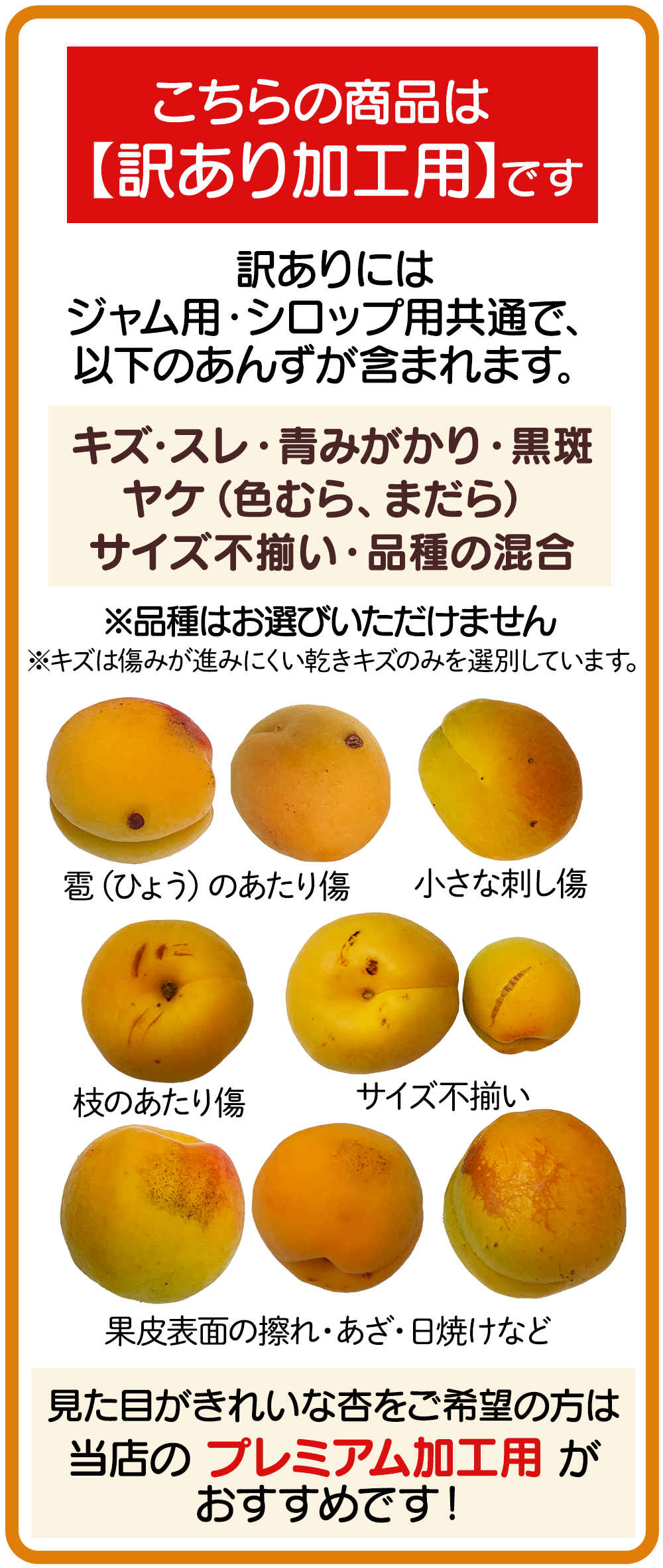 訳あり加工用生あんず