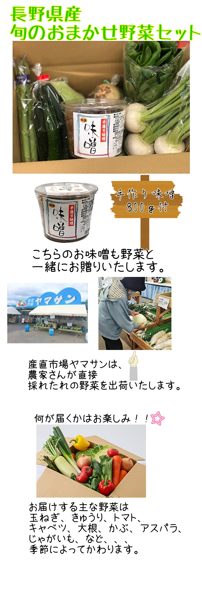 長野県産おまかせ野菜セット　送料無料】　手作り味噌800ｇ付